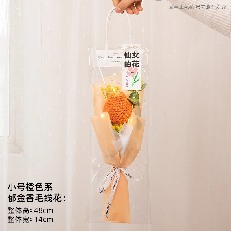 Colorful Floral Artificial Handmade Tulip Flower LED lights String Light Tulip Knitted Bouquet Christmas Crochet Bouquet