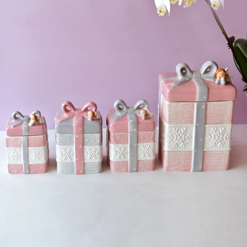 OEM various choice hand painting gift box shape wedding style ceramic jar