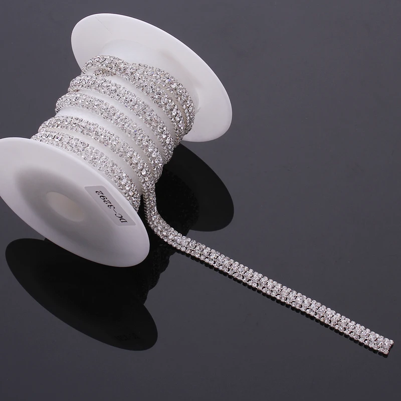 Costume Applique Shiny Crystal Rhinestone Long Silver Chain for Rhinestone Wedding  Decoration