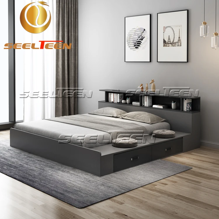 Luxury Classic Bedroom Furniture Wooden Nordic Bed With Storage