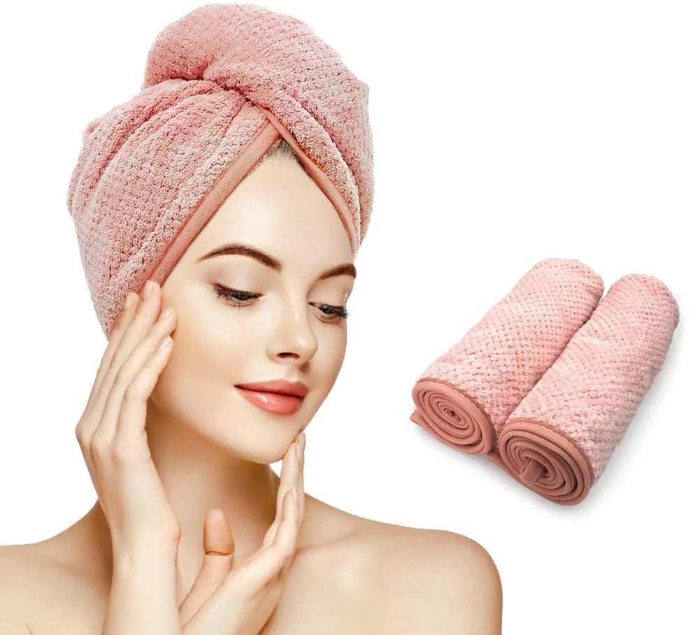 custom salon luxury large super absorbent 2 pack quick drying microfiber hair wrap turban strap towel stripe elastic band
