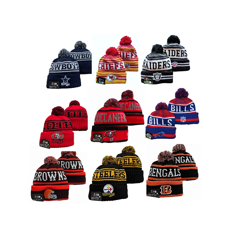 Wholesale Cheap Latest Design  32 Football Teams NFL USA American Winter Beanie Hat Cowboys SF Patriots Raiders Steelers Beanies