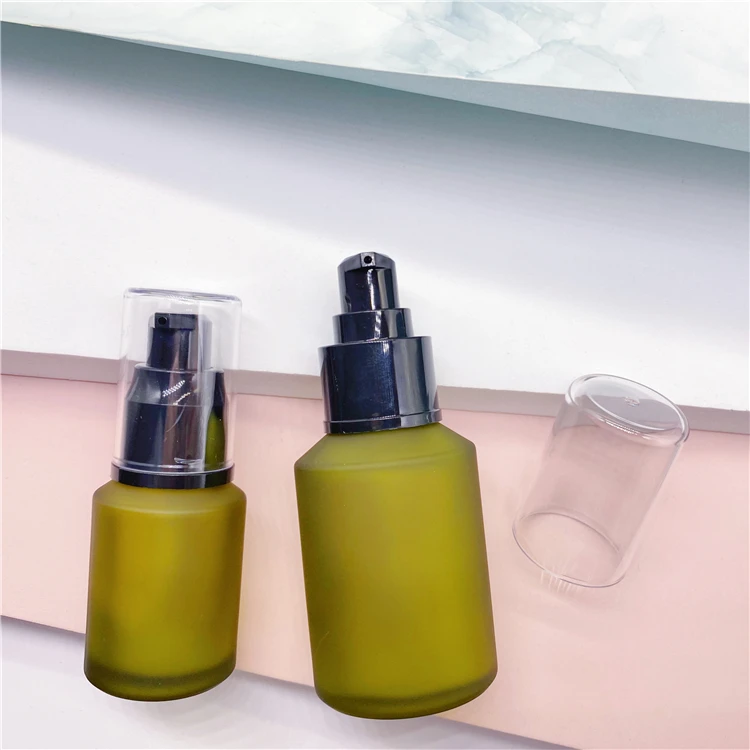 30ml 60ml Skin care cosmetic frosted green lotion pump foundation glass bottle