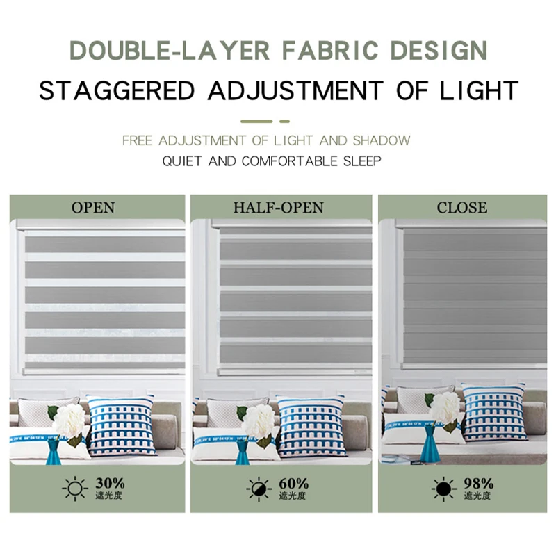 Zebra Blinds Smart Window Curtains French Design Polyester Roller Slats Office Privacy Manufactured Hotels Commercial Venetian