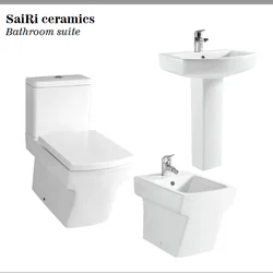 SaiRi Cheap bathroom suites square two piece toilet bowl with counter designs washbasin and bidet in set