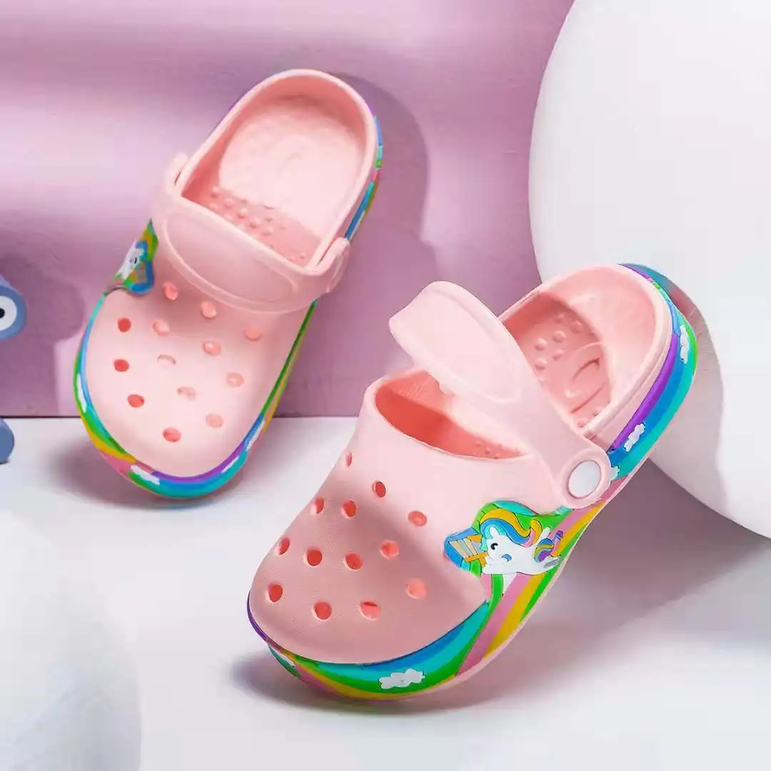 New Shape Slip On Shoes Unicorn Rainbow Quick Drying Sandals For Girls Boys Kids Garden Clogs