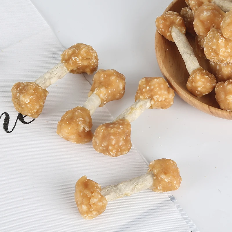 chicken dumbbell munchy stick chopped cowhide stick dog treat oem private label dog snack factory wholesale