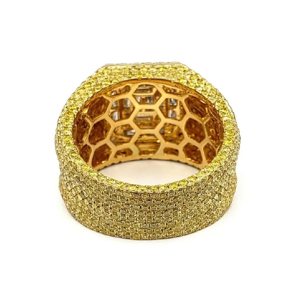 Intense Yellow Men ring design 18 kt canary yellow diamond baguette cluster engagement Man ring with yellow diamond