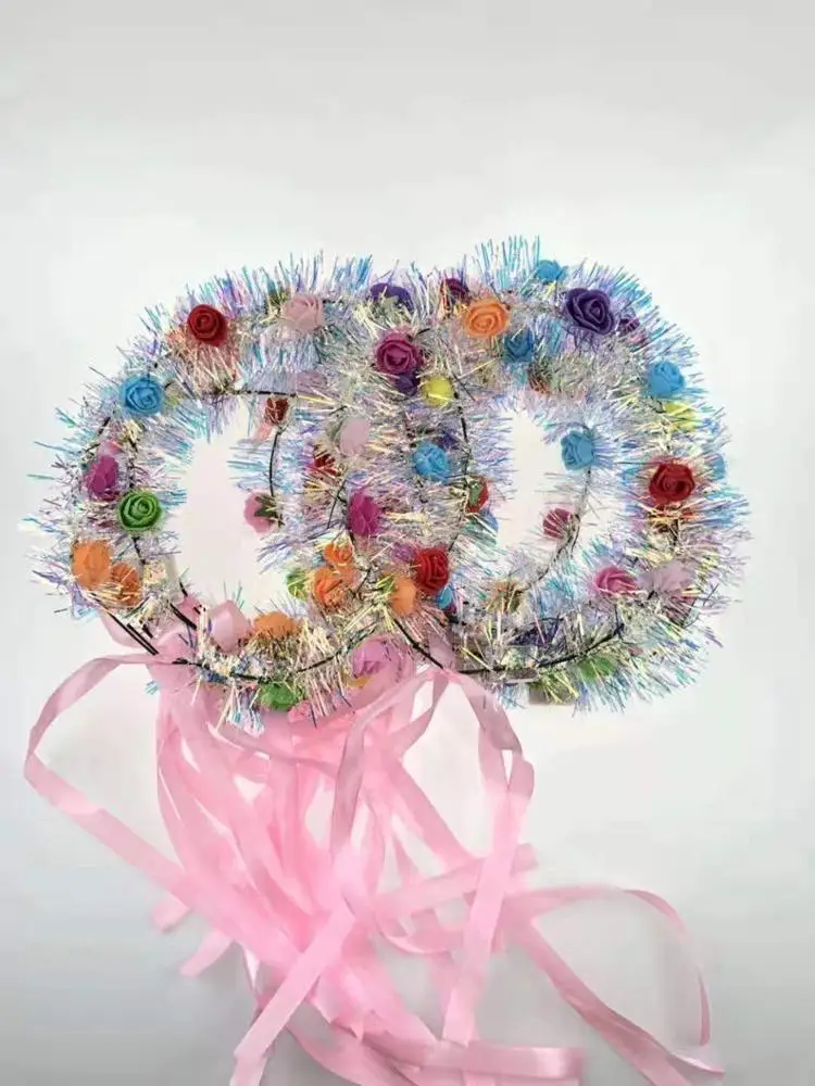 LED Hair Decoration Hawaii Beach Wedding Silk Flower Head Wreath Rose Leaf Garland