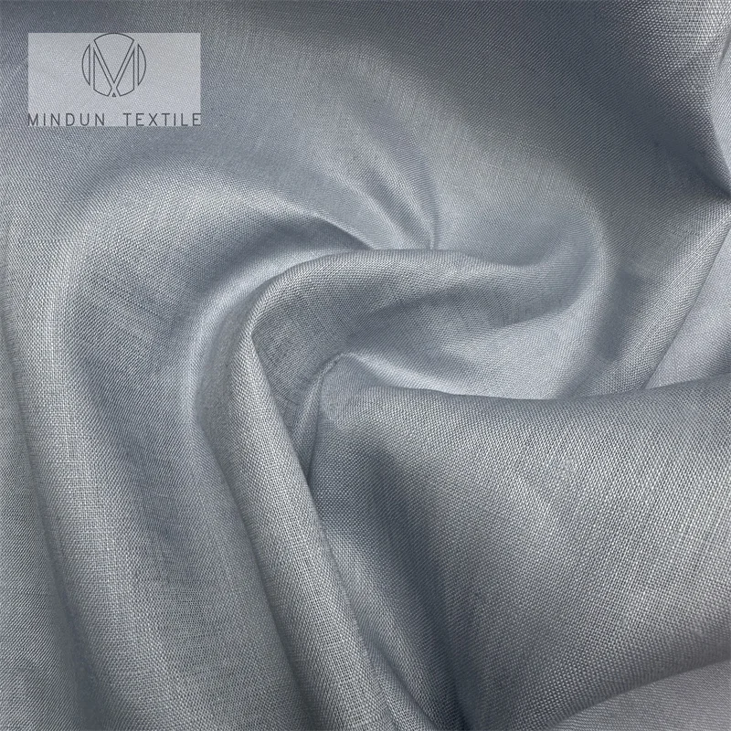 Mindun High Quality 100 % Linen Yarn Dye Fabrics Color Blue 117GSM for Spring and Summer Garments