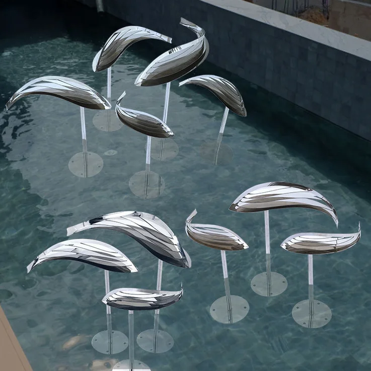 hot Sell well new type landscape fishing floor Giant animal chrome dolphin modeling sculpture decoration 3d fountain plaza basin