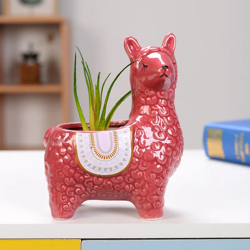 hot sale multicolor cheap flower pot indoor mini cartoon cute animal sheep shape ceramic succulents flower pots for home