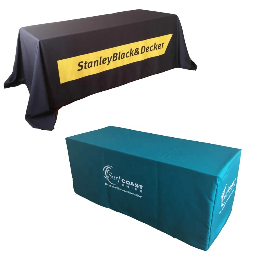 2024 Sublimation Printed Display Table Cloth Trade Show Stretchable Table Cover Fitted Table Throw
