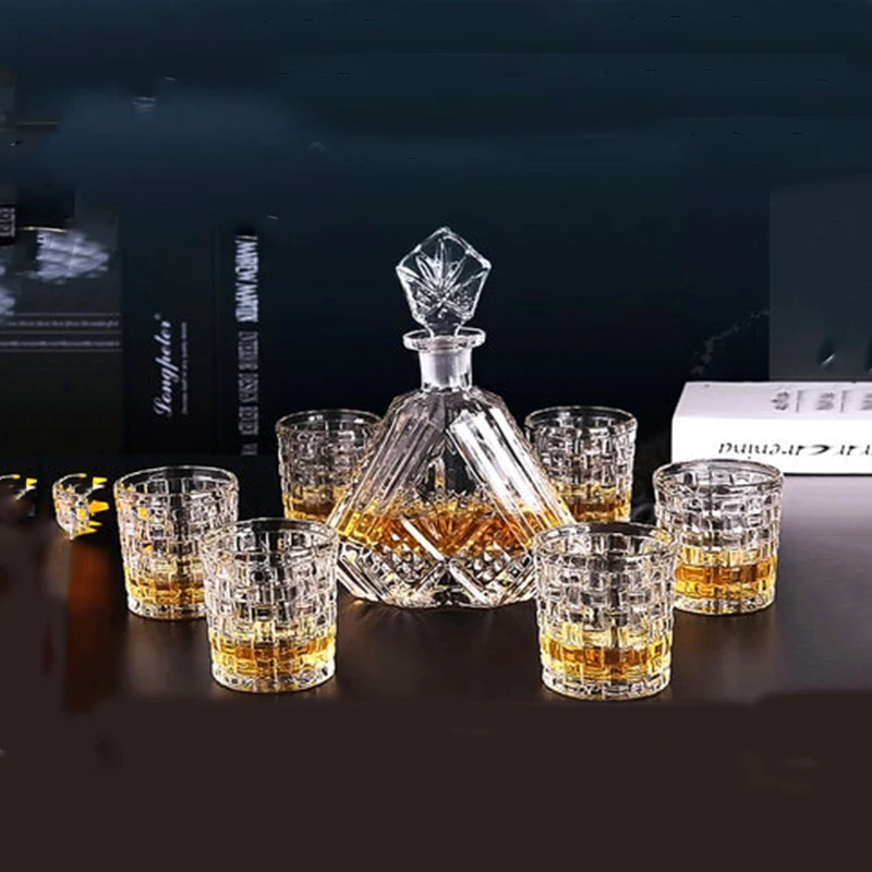 Whiskey Cognac Decanter Set with 6-Piece Crystal Whiskey Glasses Set Mens Gift Premium Liquor
