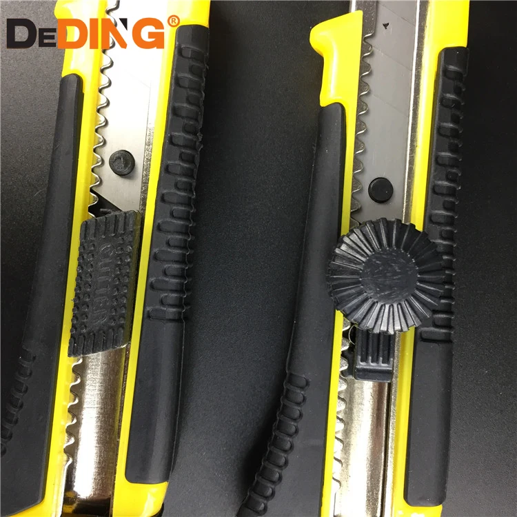 Yellow office paper cutting rubber handle sliding blade utility knife