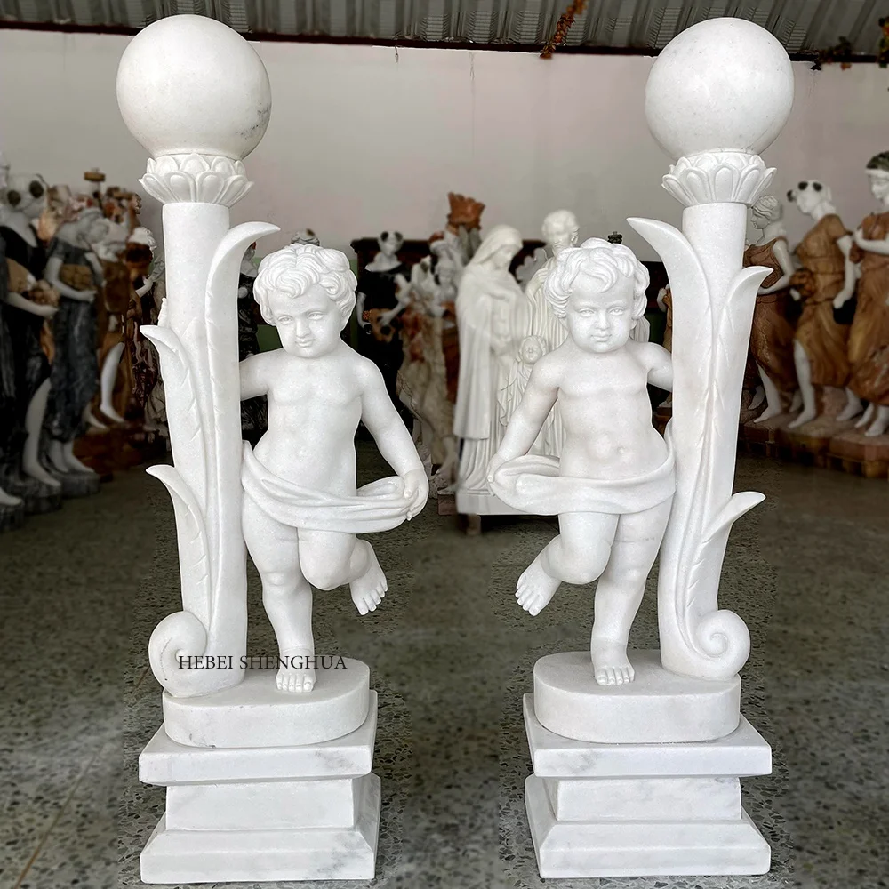 2023 New Handcarved Marble Angel Statue Handheld Lamp Statue For Sale
