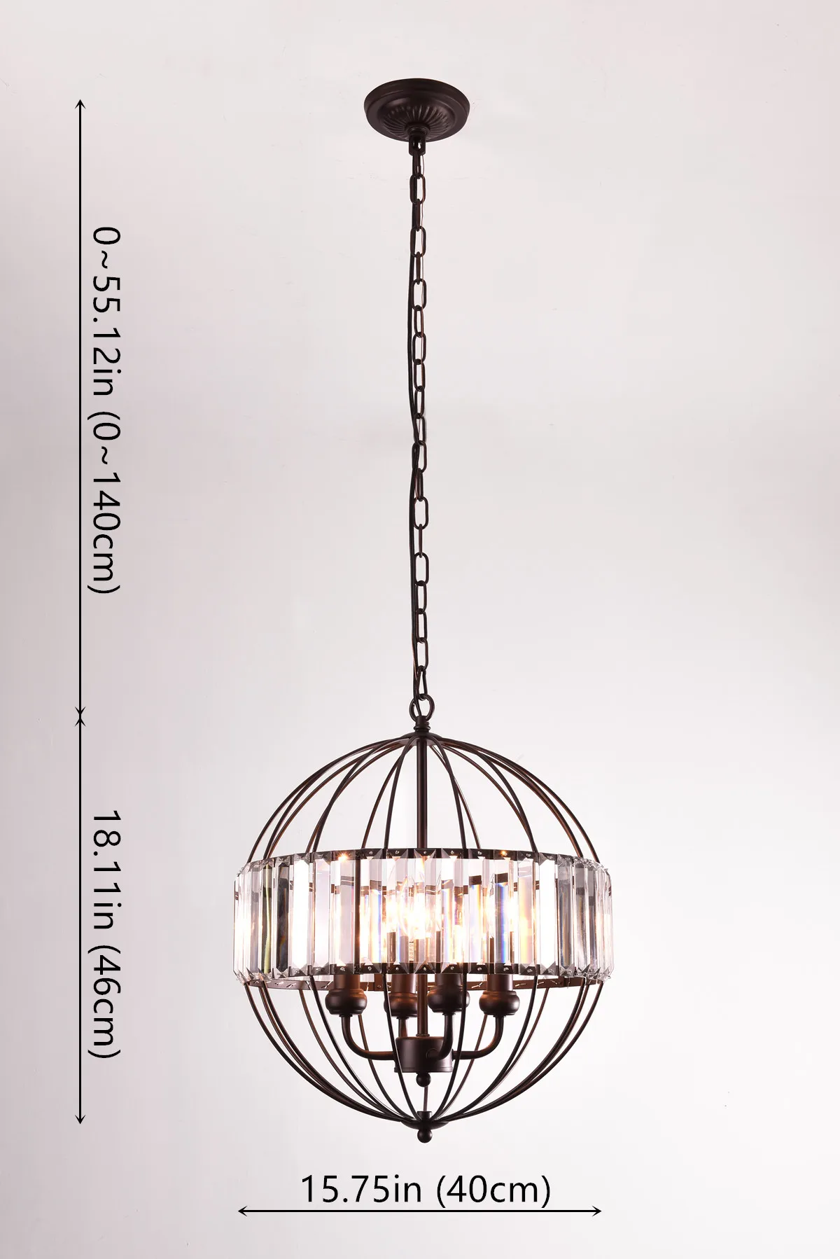 ETL Listed Vintage Metal Cage Crystal Chandeliers Pendant Lights Oil Rubbed Dark Bronze 4 of Candelabra Base