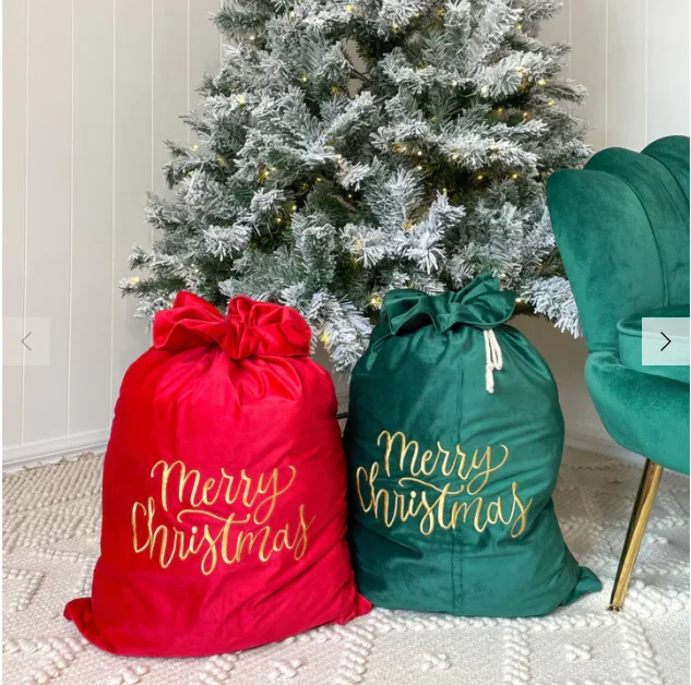 Wholesale Christmas Gift Bag Large Candy Gift Sack Christmas Velvet Drawstring Gift Bag Velvet Christmas Santa Sack