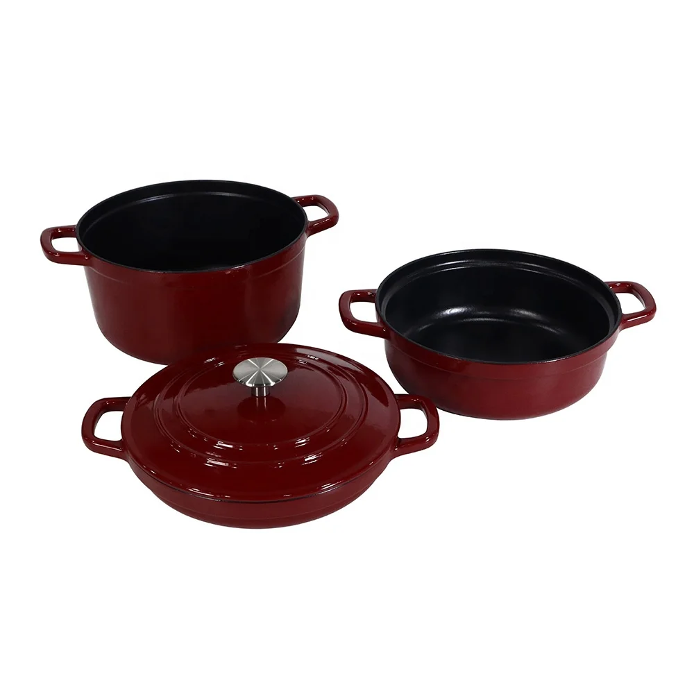 4-in-1 Cast Iron Stackable Cookware Set Enameled Dutch Oven Set