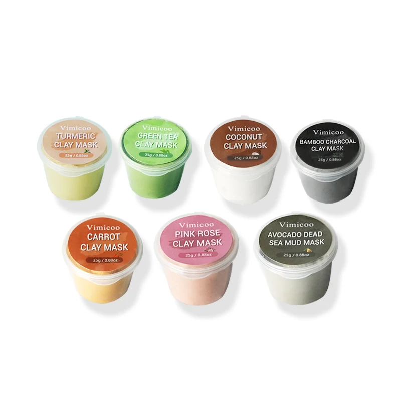 Organic Claymask Kit Turmeric Green Tea Pink Rose Avocado Carrot Face Mud Clay Mask Travel Pack Clean Pores Facial Clay Mask