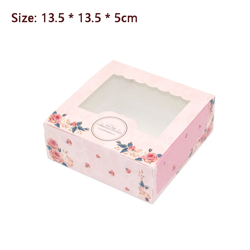 Wedding Party Pink Rose Wreath Gift Kraft Candy  Cupcake Food Packaging Cake Cookies Paper Box With Window