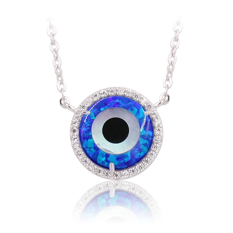 Trendy jewelry charms silver cross chain synthetic opal gems  symbol eye pendant necklaces  evil eye necklace