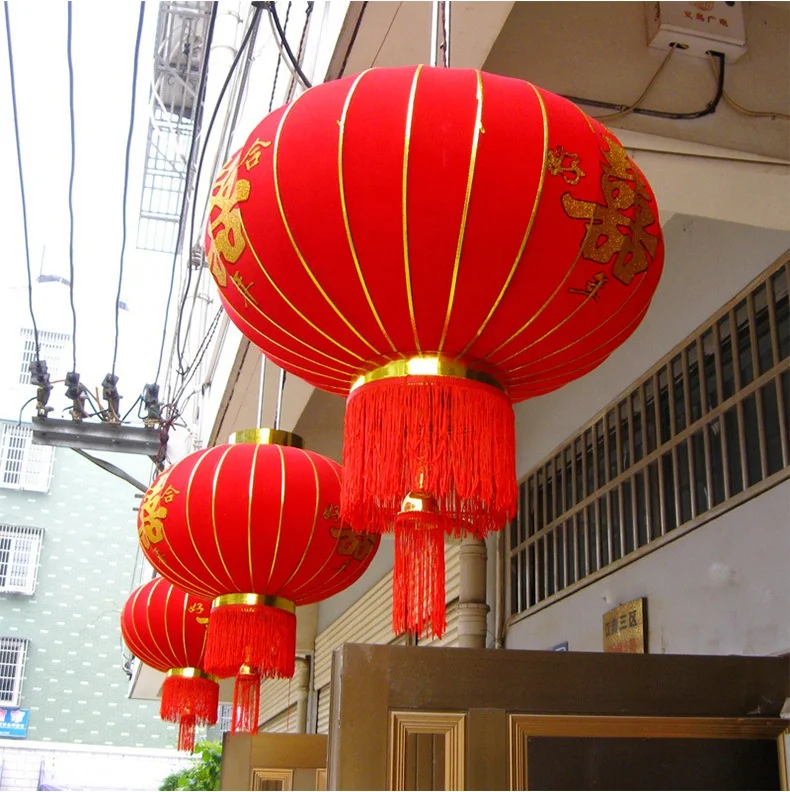water proof outside Chinese lanterns new year lantern decorative hanging flocking lanterns