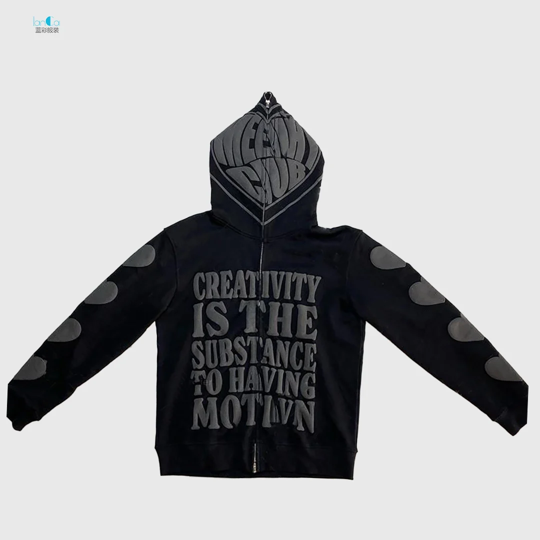 Custom Logo Puff Printing Men Hoodie Oversized Streetwear 100% Cotton French Terry Casual Zip Hoodie With Custom Design Clothing