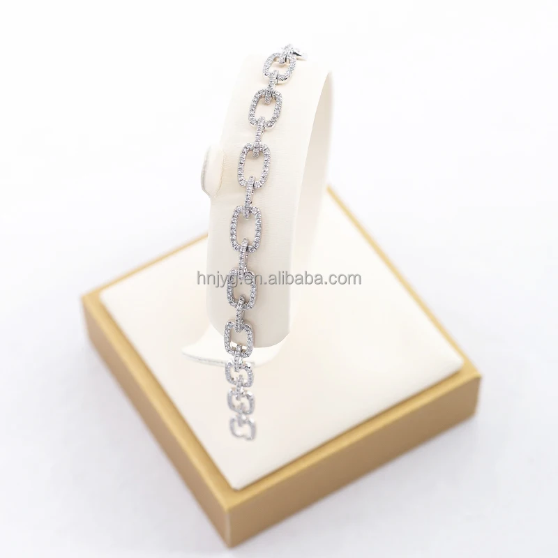 Luxury Style White Gold Bracelet with Lab Grown Diamond Cuban Chain Sterling Silver for Engagement and Wedding Jewelry