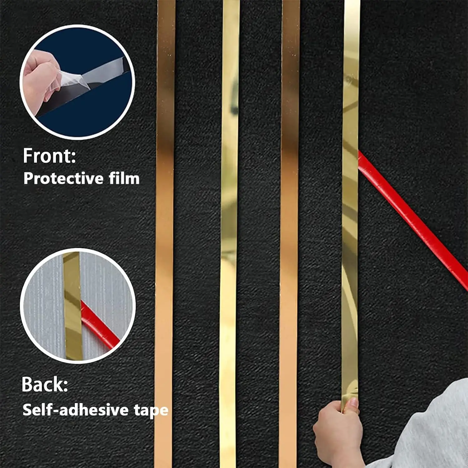 Factory Price Home Decorative Mirror Brushed Self Adhesive Tape Stainless Steel Strip Gold