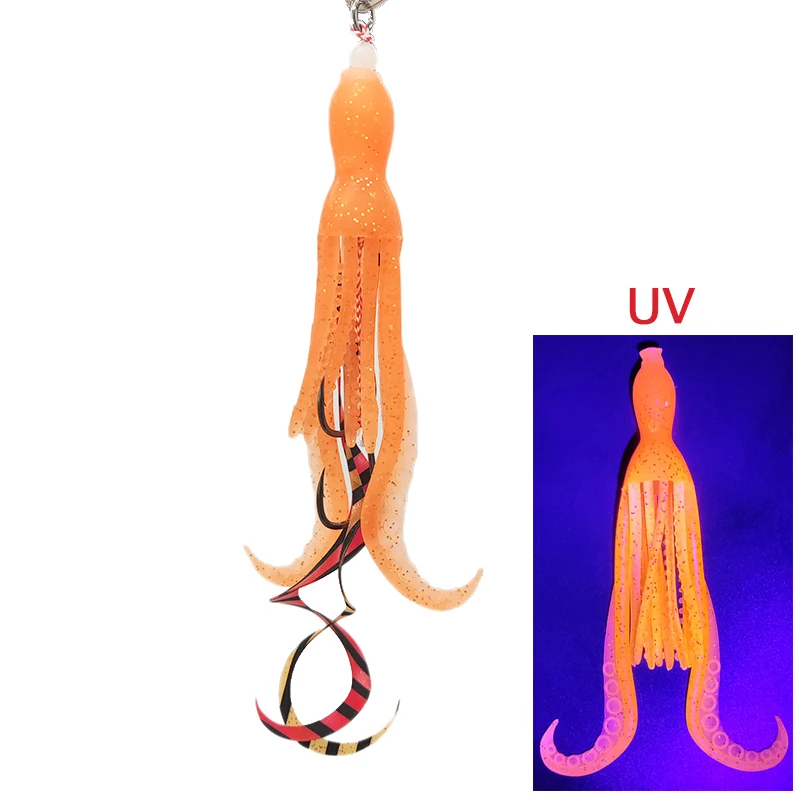 Luminous Octopus Squid Skirt Sea Fishing Wobbler Bait Fishing Tuna Lure Jig head Hook 100mm Fishing Soft Lure