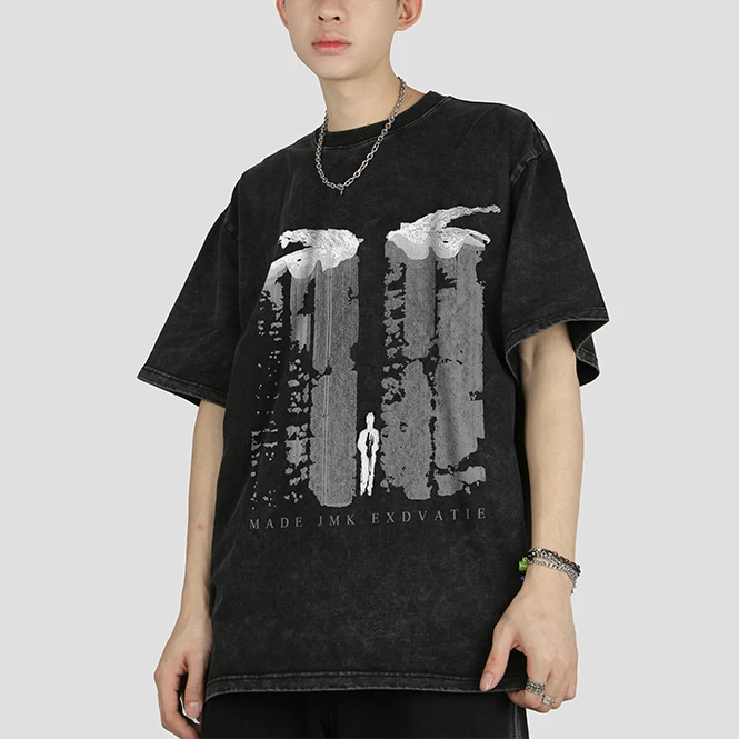 Clothes Men Custom Oversized Printed T-Shirts Manufacturers 280 Gsm 100% Cotton Vintage Acid Wash T Shirt