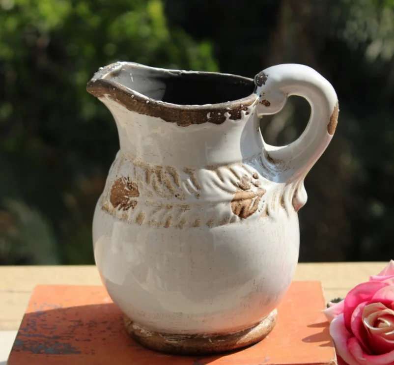 American Country Home Decoration Gift, Antique Flower Ware Blue Archaistic Porcelain Pot Ceramic Vase