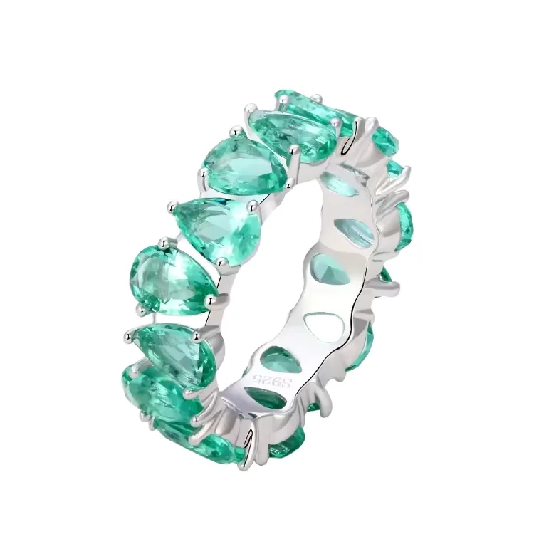 Elegant 925 Sterling Silver Ring 18K Platinum Plated Drop-Shaped Zircon Jewelry For Women