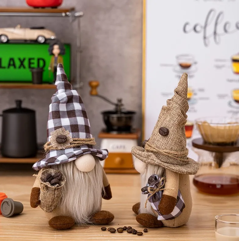 2PCS Coffee Gnomes Home Decor Coffee Doll Gnome Ornament Holding Coffee Bean Fabric Product Figurine