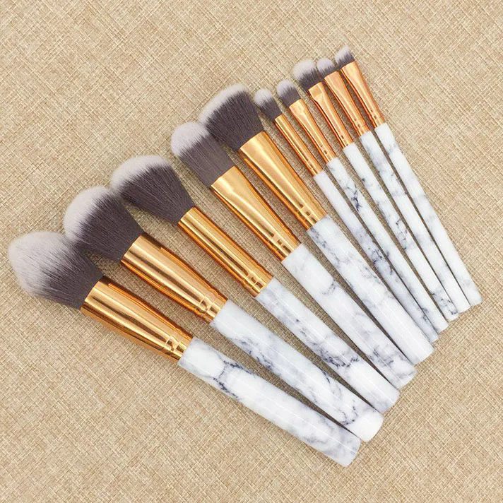 Saiyii Wholesale 10Pcs White Marble Makeup Brush Super Soft Professional Powder Eye Shadow Brush Set Makeup