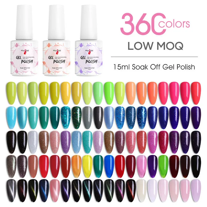 Missgel Nail Supplies Salon 360 Colors 15ml Private Label Solid Cat Eye Glitter Color UV Nail Gel Polish Set