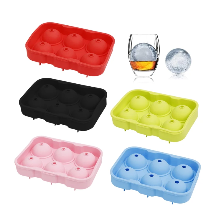 Portable Round Shape Ice Maker Hold 6 Cavities Silicone Ice Cube and Ball Tray with Lid