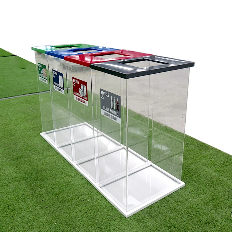 Custom Airport Anti-Terrorist Safety Transparent Dustbin 4 compartment transparent recycling bin