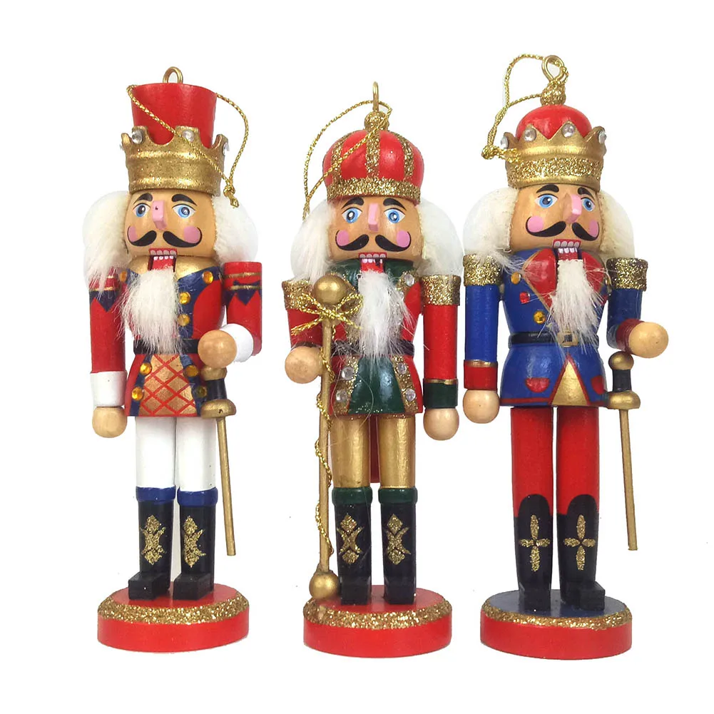 
3PCS/Set Christmas Decorations Glitter 12CM Nutcracker King Puppet Wooden Desktop Doll Ornaments Doll Decoration 