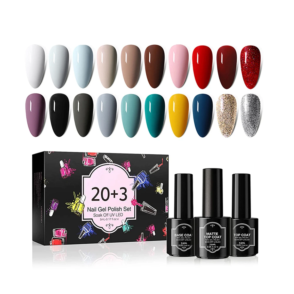 Bestselling 20 Pcs Gel Nail Polish Set With Gift Box Twenty Nails Polish Color Three Step Gel For Nail Salon