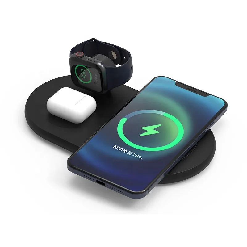 CE FCC RoHS New Arrival 3 In 1 Wireless Charger Dock Cell Phone Holder 15W Wireless Charging Station Qi Fast Wireless Charger