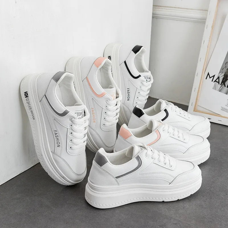 Весенняя дышащая маленькая белая Женская Базовая обувь для бега на толстой подошве для отдыха