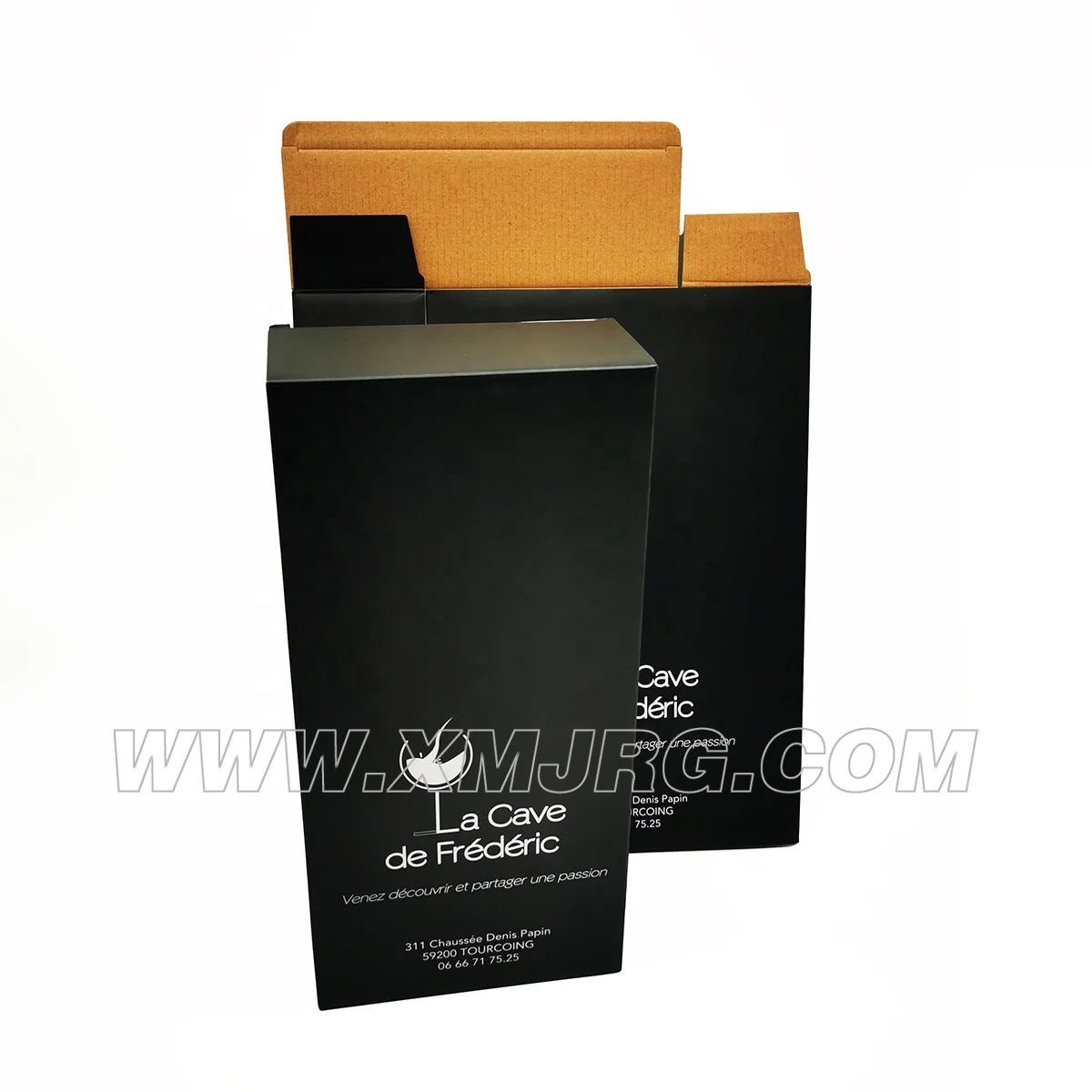 Custom Logo Black Paper Box Foldable Corrugated Board Packaging Box For Two Bottle Wine Vin Rouge Packing