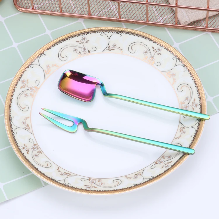 
Stainless Steel Tableware Spoon and Fork Set can Hang on the Glass for Coffee, Tea and Fruit 