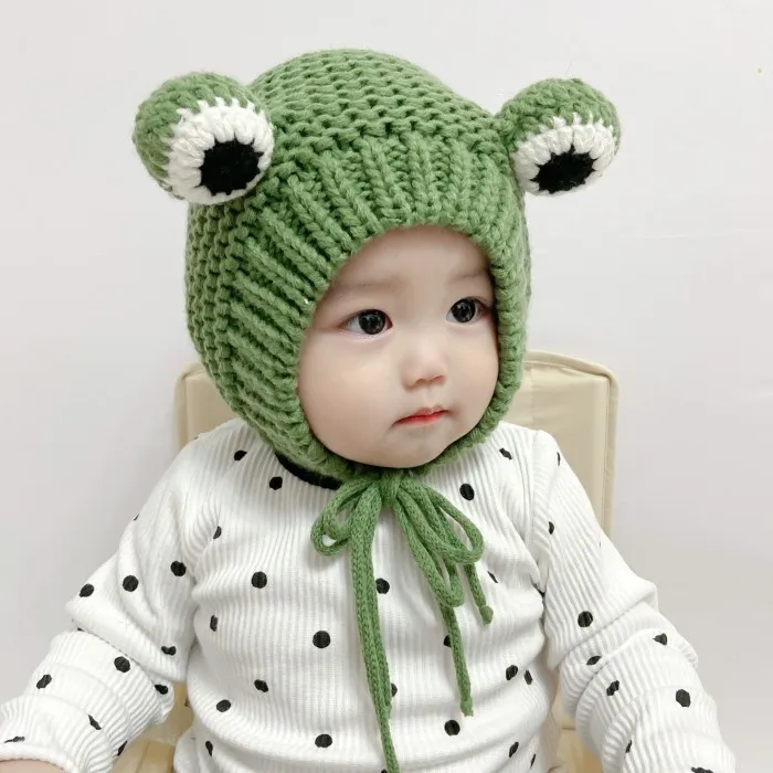 Promotional products exquisite cute cartoon frog kids knitted winter warm skull cable knit beanie