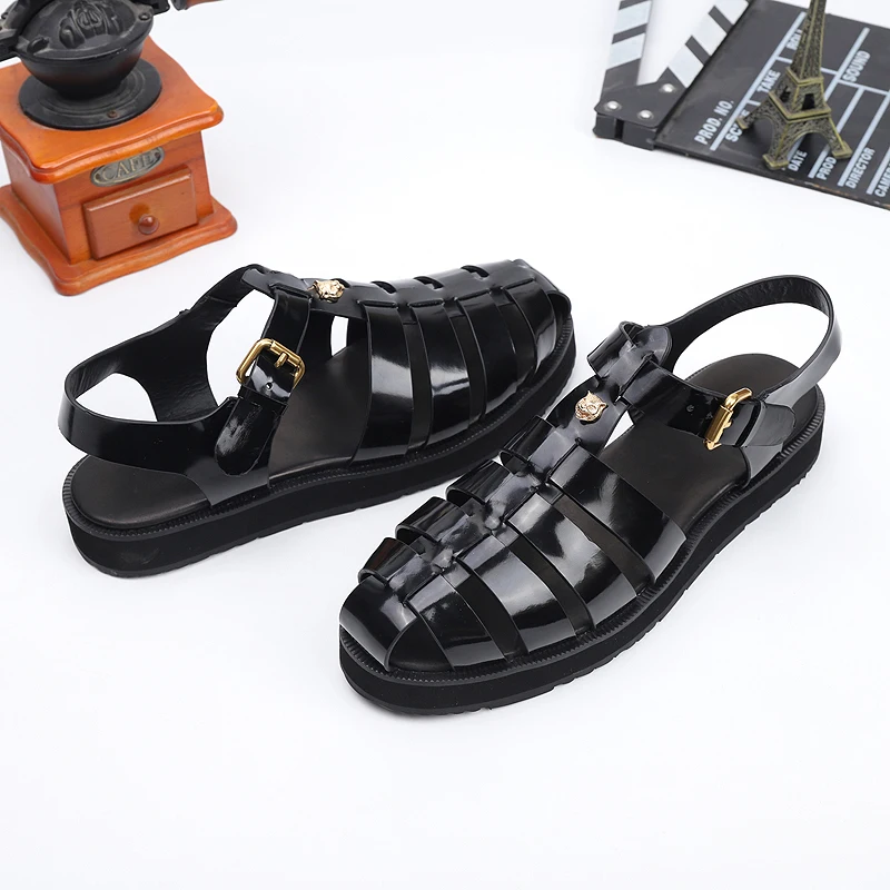 2024 new Simple Black Casual Shoes  round Toe Design  Comfortable Wedge Shoes Lace Up Cross Straps Platform Sandals
