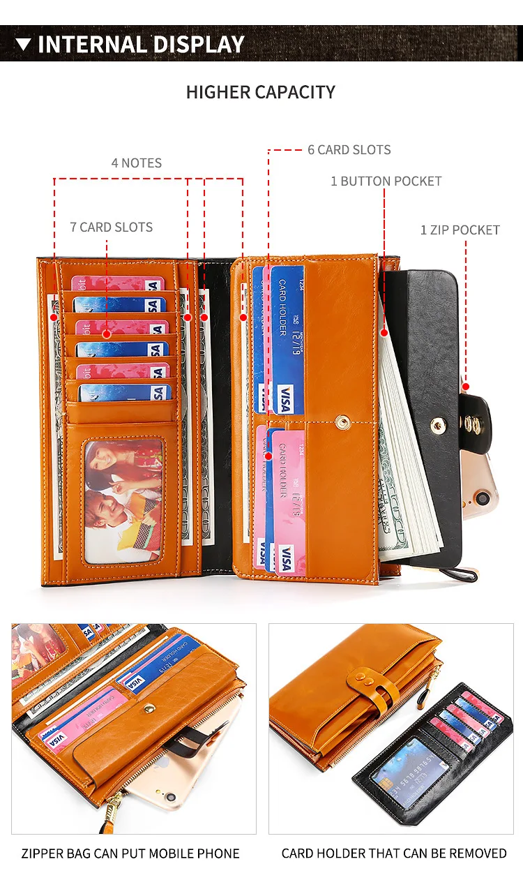 JIANUO hot sale 2022 real cow leather rfid long wallet for women genuine leather