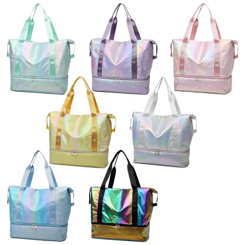 Pearlescent Color Wet Dry Separation Short Trip Carryall Yoga Gym Duffel Travel Weekender Bag With Independent Shoe Warehouse