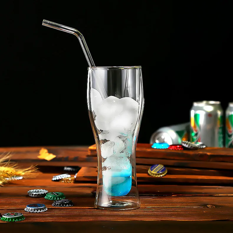 14oz New style Upside down clear borosilicate double wall glass beer mug glass cup with LFGB